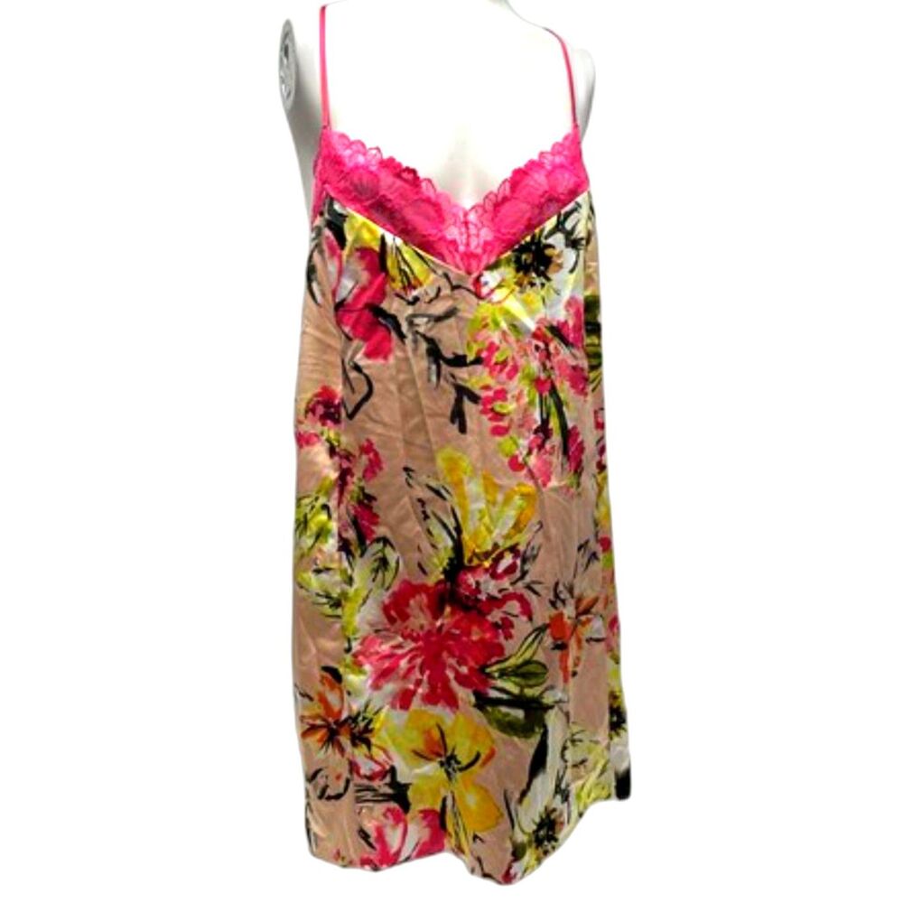 Cacique Fushcia lace Floral Spaghetti Strap nightie Plus Size 18/20